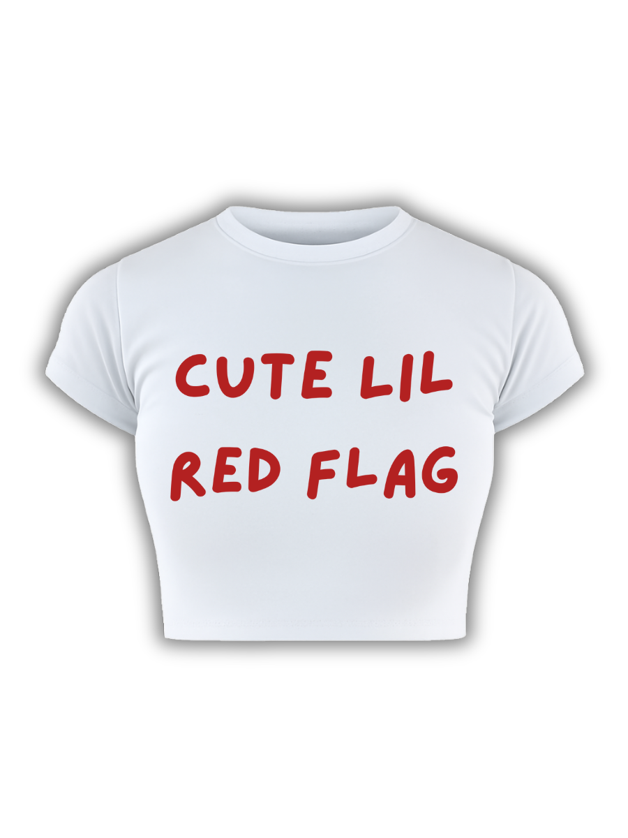 CUTE LILL' RED FLAG White Baby Tee