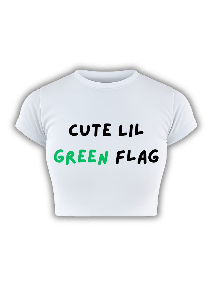 CUTE LILL GREEN FLAG White Baby Tee