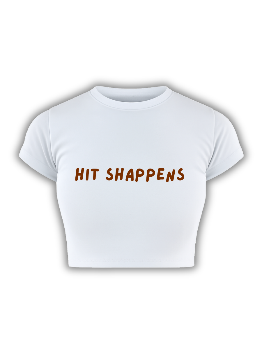 HIT SHAPPENS, White Baby Tee