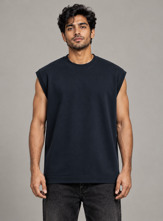 PEARL BLUE SOLID HEAVYWEIGHT OVERSIZED TANK