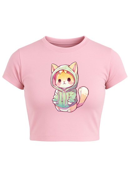 HOODIE MEOW'D Baby Pink Baby Tee