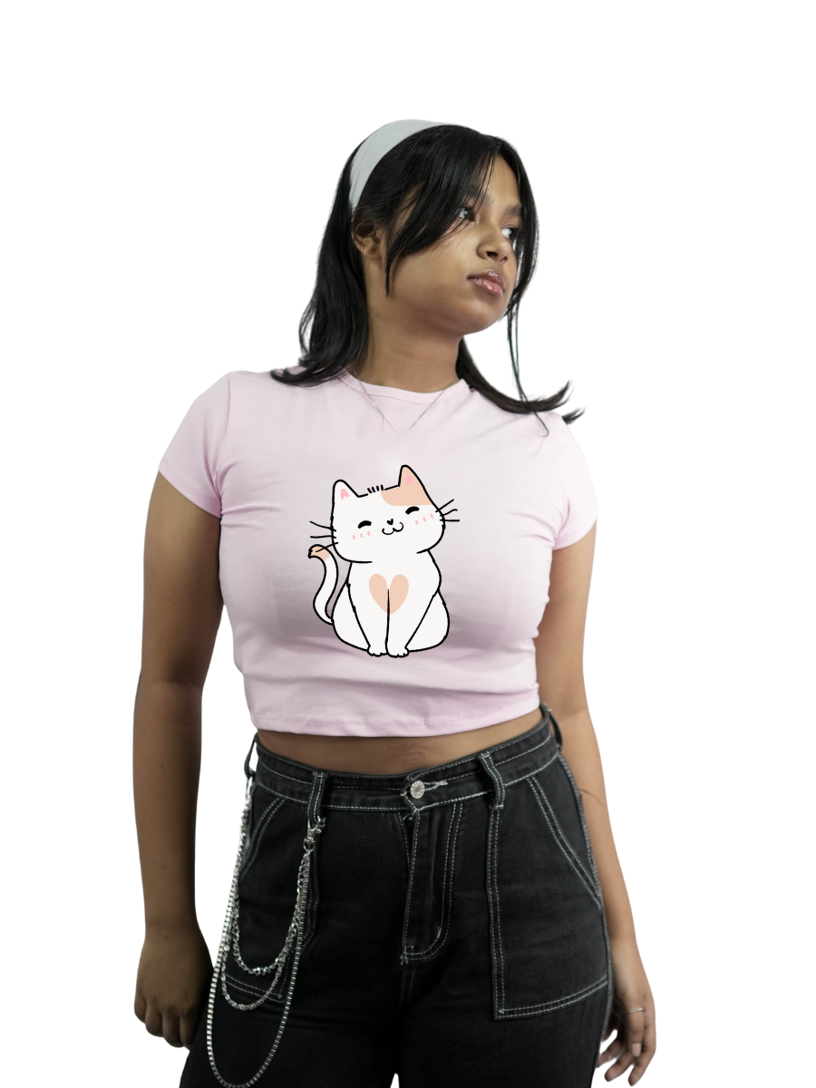 HEARTY MEOW Baby Pink Baby Tee