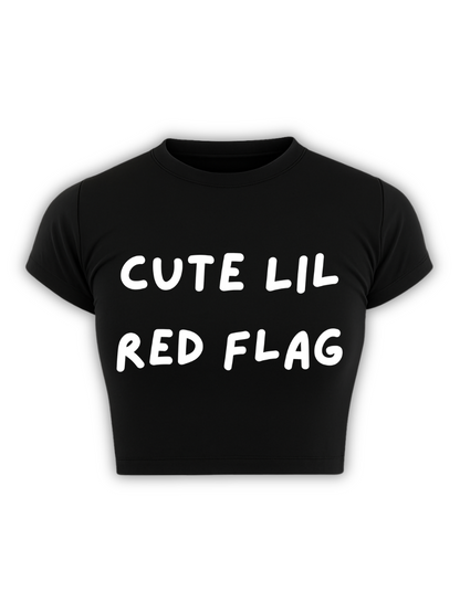 CUTE LILL' RED FLAG Black Baby Tee 2