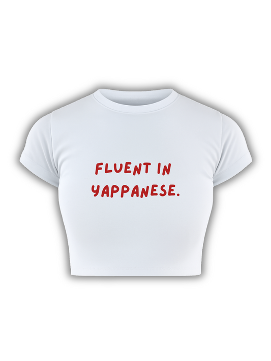 FLUENT IN YAPPANESE, White Baby Tee