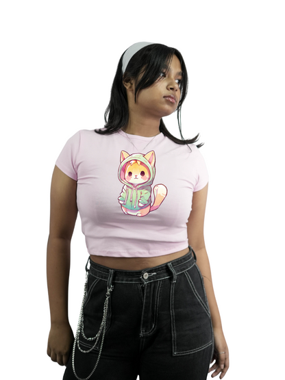 HOODIE MEOW'D Baby Pink Baby Tee
