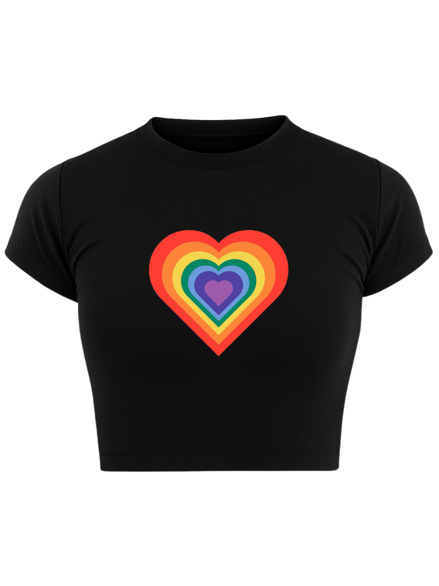 RAINBOW HEART ESSENTIAL Black Baby Tee