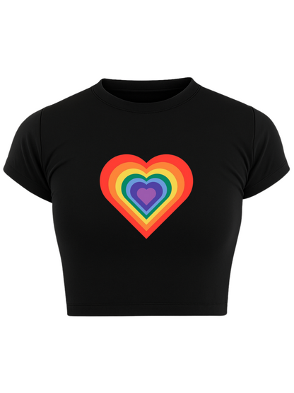 RAINBOW HEART ESSENTIAL Black Baby Tee