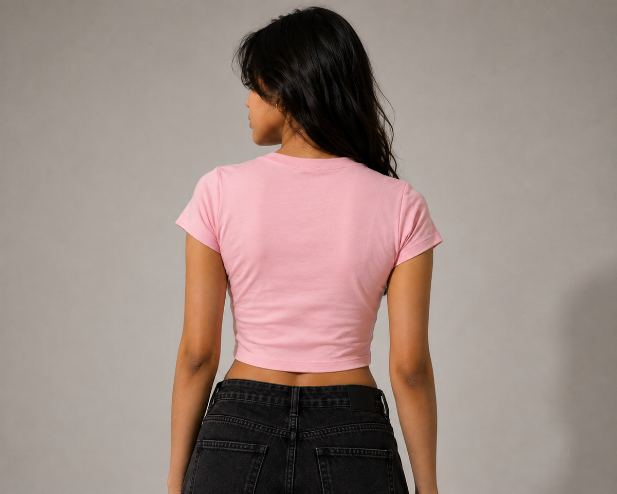 BERRY BAD, NEVER BASIC Pink Baby Tee