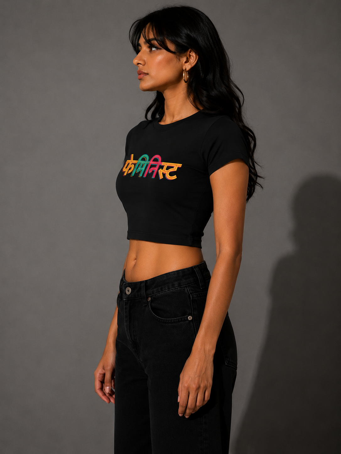 FEMINIST, BUT MAKE IT DESI Black Baby Tee