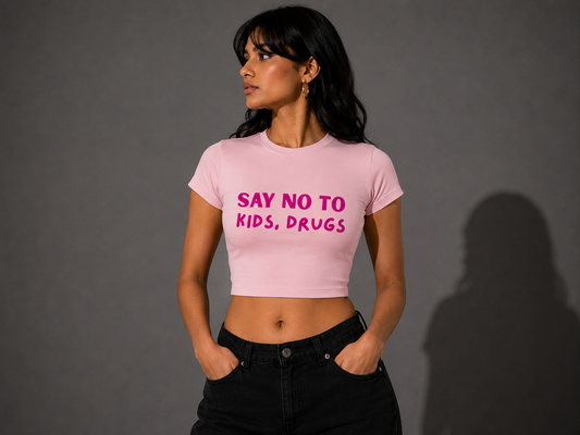 NO KIDS, NO DRUGS Baby Pink Baby Tee