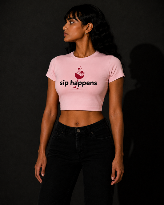 SIP HAPPENS Baby Pink Baby Tee