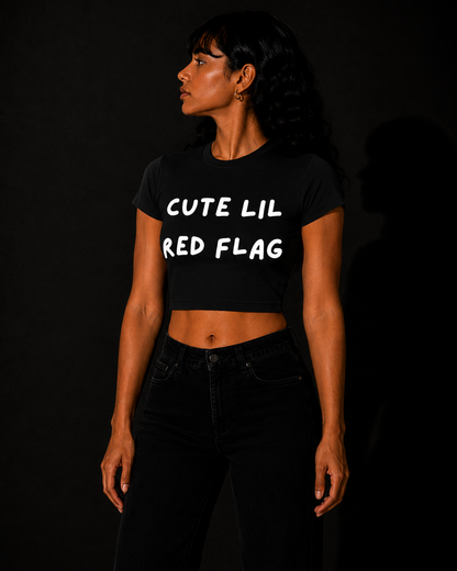 CUTE LILL' RED FLAG Black Baby Tee 2