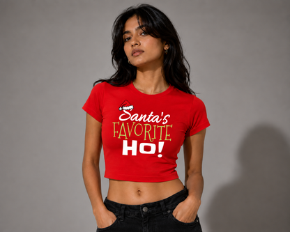 SANTA'S FAVOURITE TROUBLE Red Baby Tee