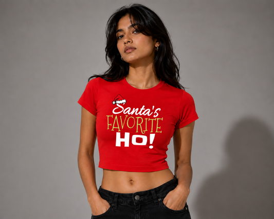 SANTA'S FAVOURITE TROUBLE Red Baby Tee