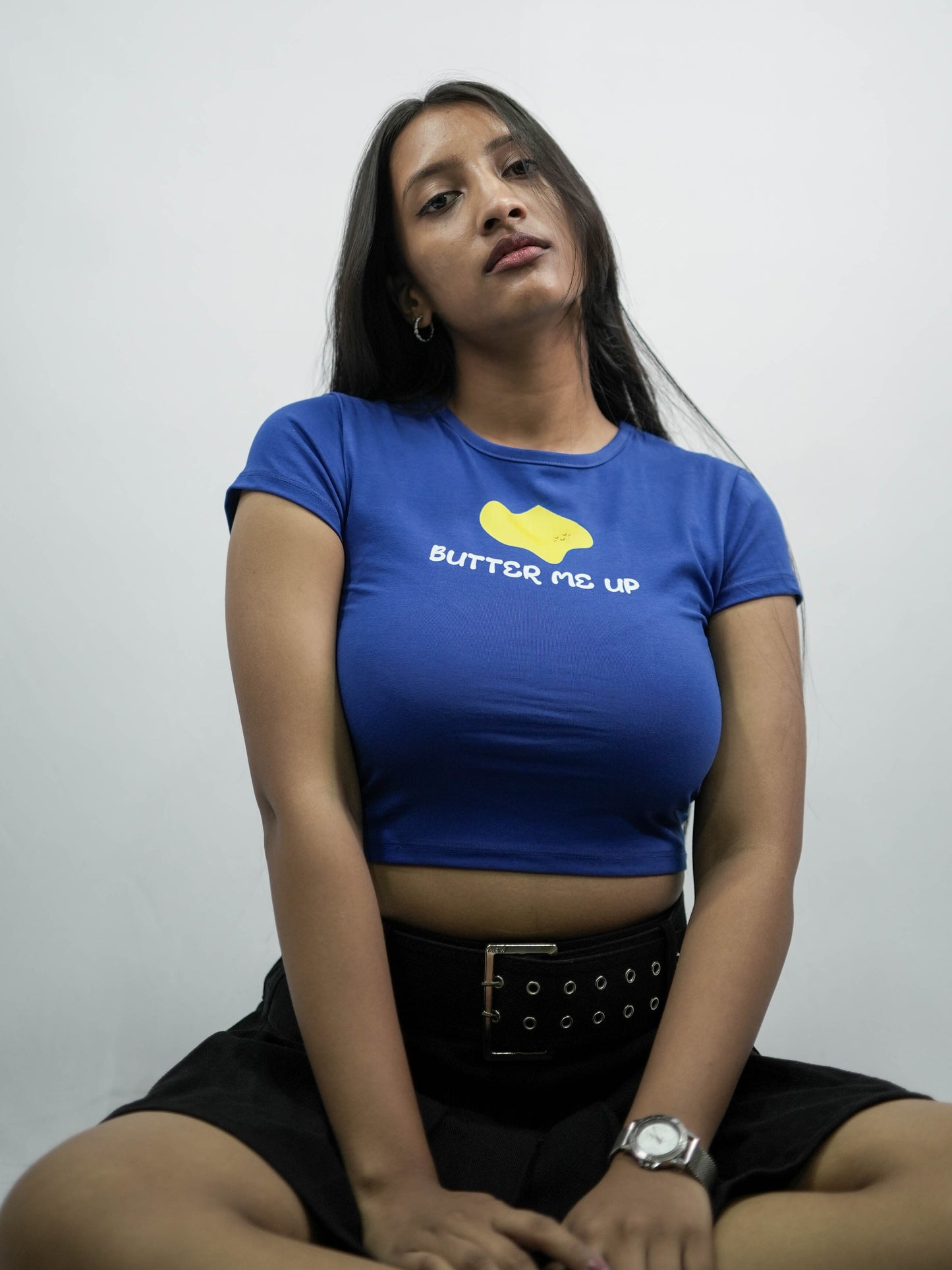 BUTTER ME UP Royal Blue Baby Tee